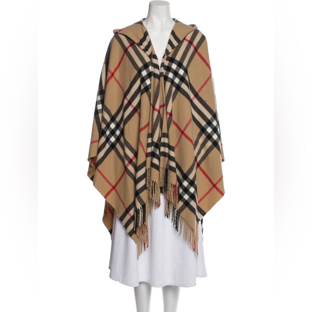Brown Burberry Check Shawl Cape with Hood
